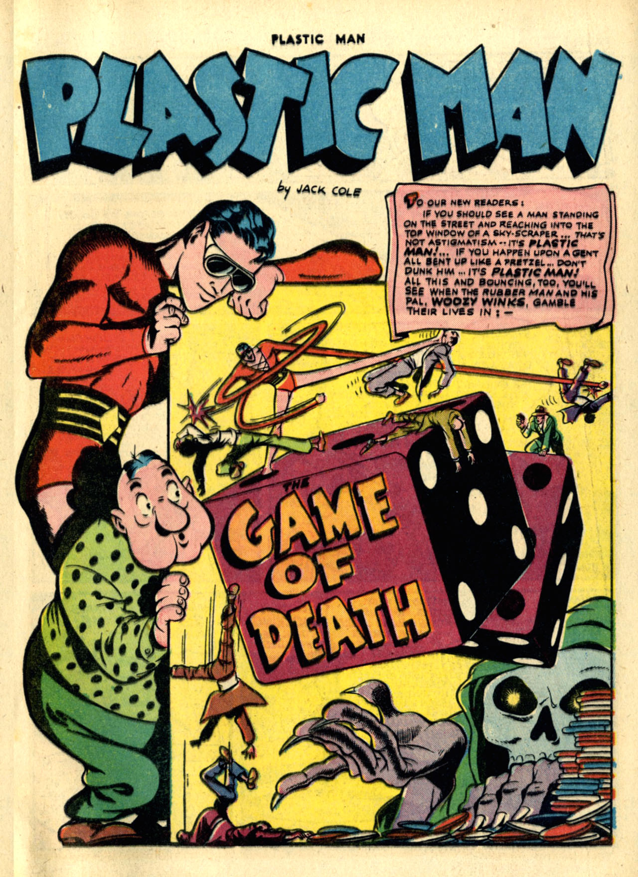 Please-insert: “To Our New Readers…” Plastic Man #1 (December 1943). Quality Comics.  Full page.