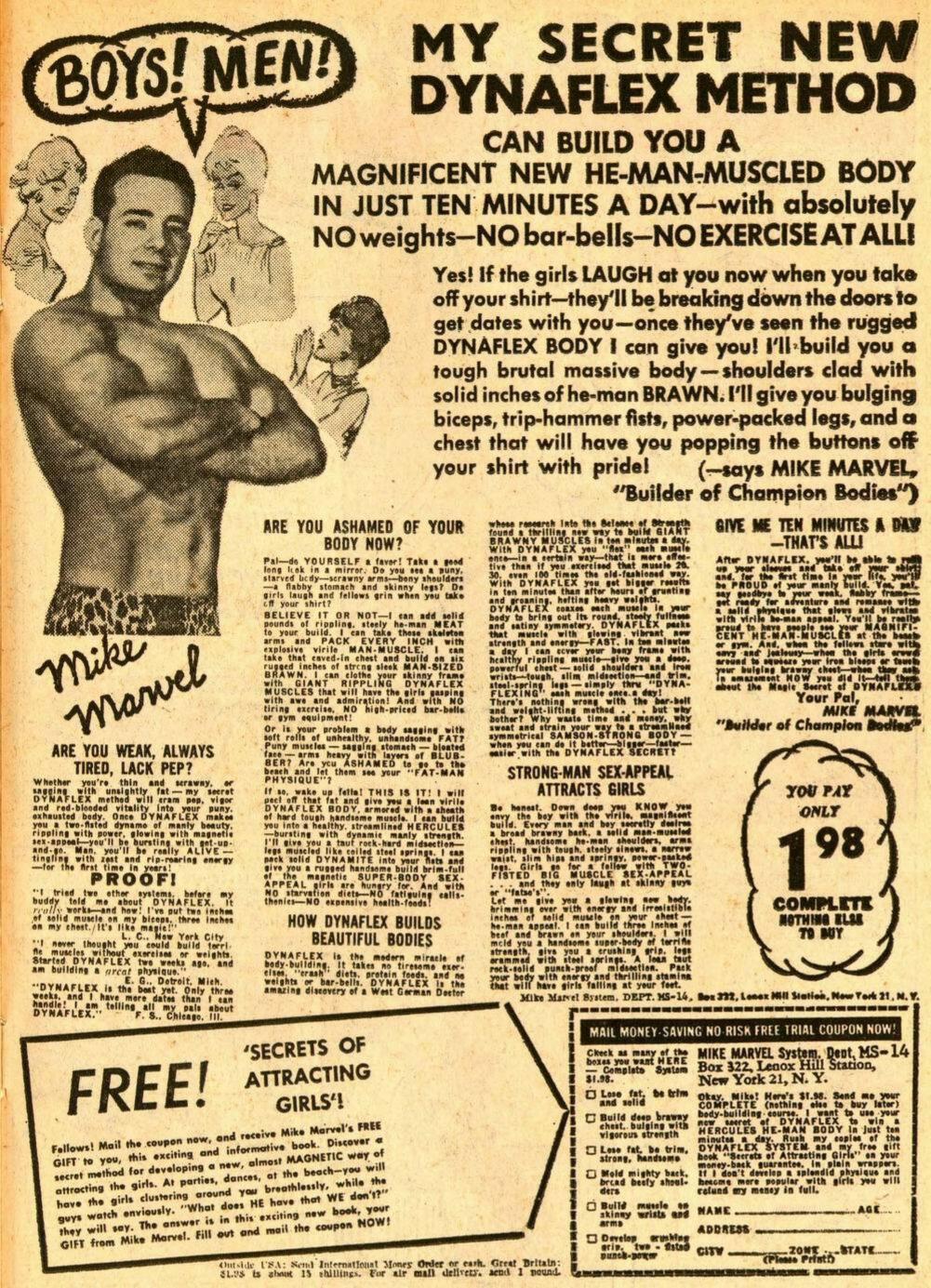 Advertisement: “My Secret New Dynaflex Method.” Amazing Fantasy #15 (June 1962). Marvel Comics. 