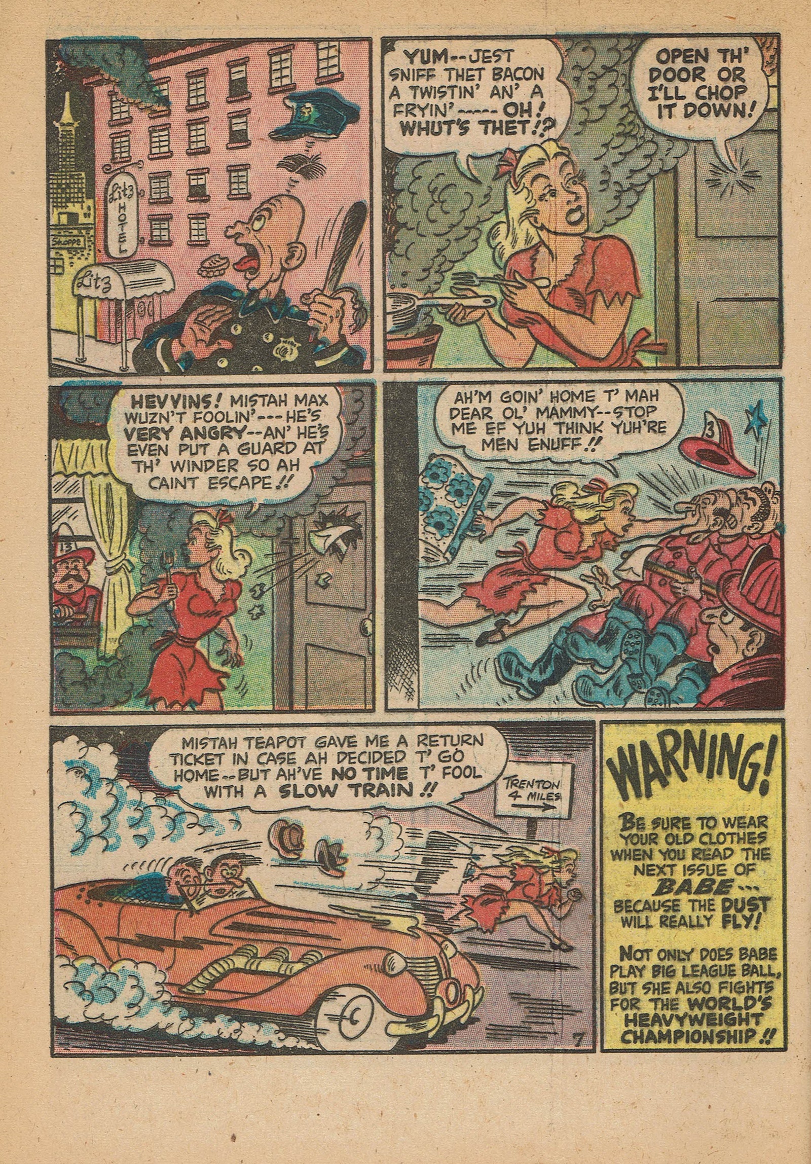 Note: Babe #1 (June 1948). Prize Comics. Full page.