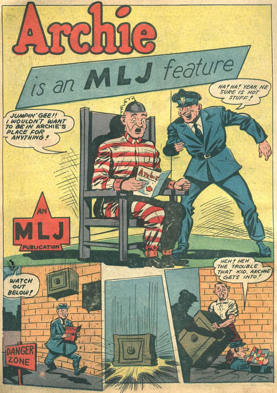 Advertisement: “Archie is an MLJ Feature.” Black Hood Comics #9 (December 1943). Archie Comics. 