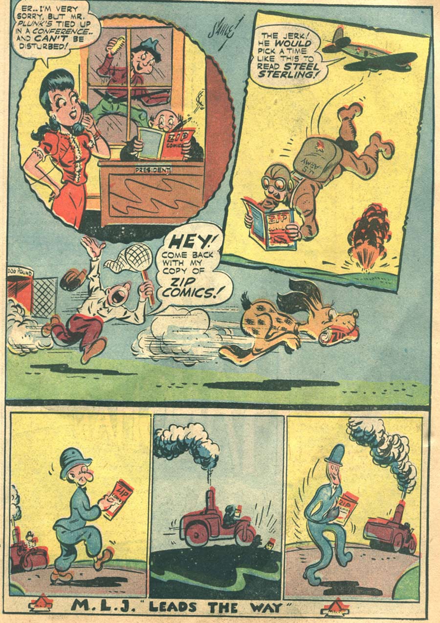 Advertisement: “M.L.J. Leads the Way.” Black Hood Comics #9 (December 1943). Archie Comics. 