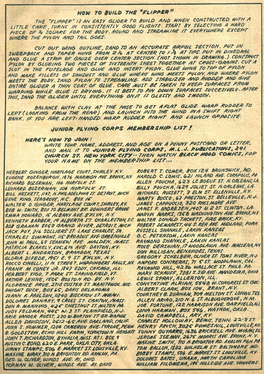 Appendix: “How to Build the Flipper.” Black Hood Comics #9 (December 1943). Archie Comics. Page 2.