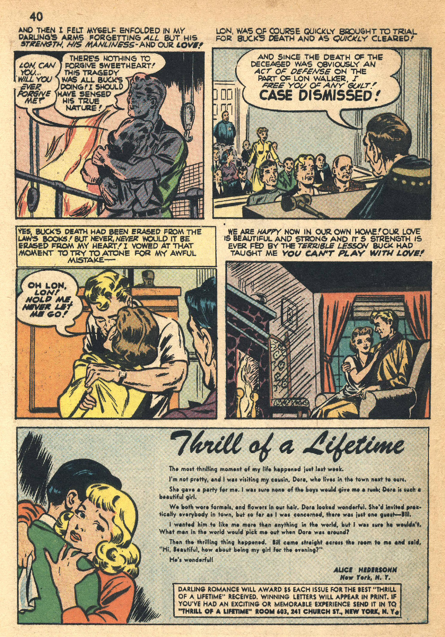 Correspondence: “Thrill of a Lifetime.” Darling Romance #1 (September 1949). Archie Comics.  Full page.